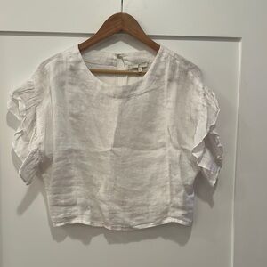 Joie White Puff Sleeve Crop Blouse